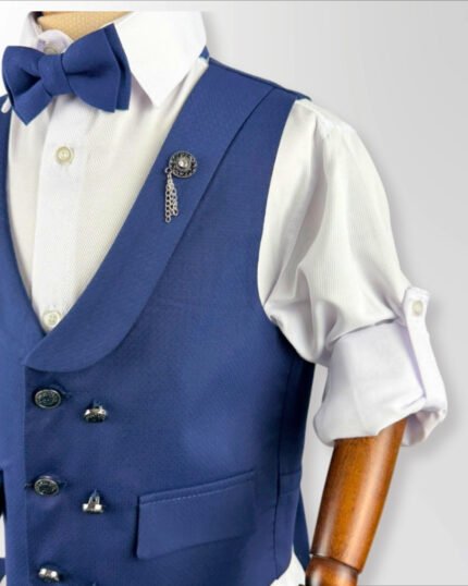 Damatlık Yelekli Takım - Koyu Mavi