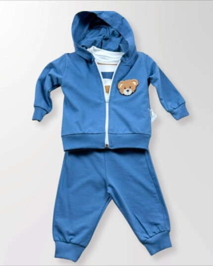 Minimal Ayıcık Nakışlı 3’lü Erkek Bebek Takım –Koyu Mavi
