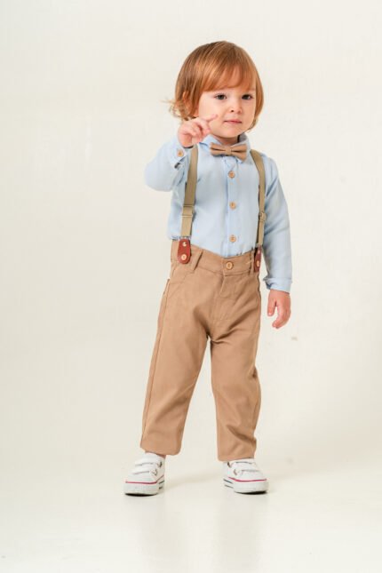 Erkek Bebek Askılı Papyonlu Takım – Şık Özel Gün Kombini -Açık Mavi